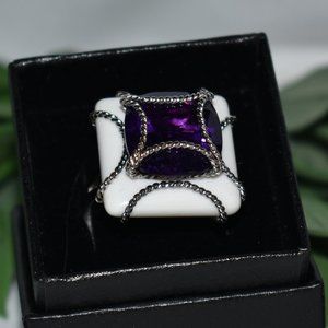 Rarities by Carol Brodie Amethyst and White Agate Ring, Size 10